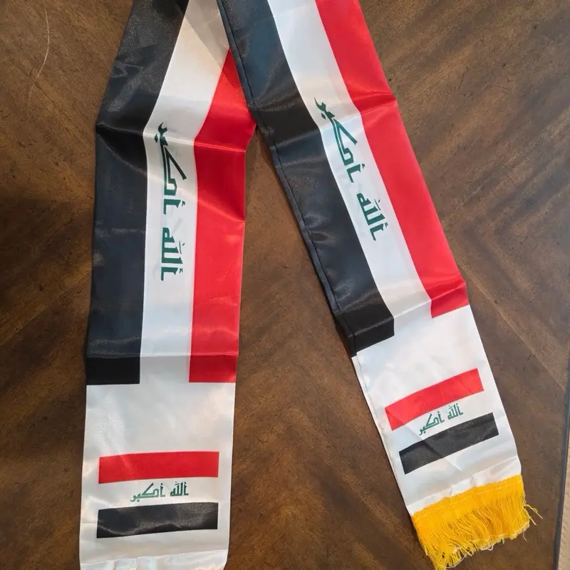 Iraq Flag Scarf, Lightweight Polyester Unisex Fashion Accessory for National Events, Casual Outfits