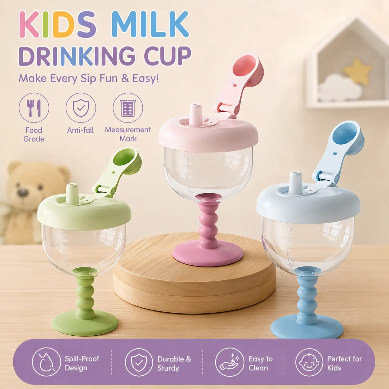 YRUIZEUP Goblet Cup with Cover, Anti-Fall Fruit Juice Milk Drinking Goblet Sippy Cup for Party Festival Birthday, Beverage Mug & Milk Bottle with Lid