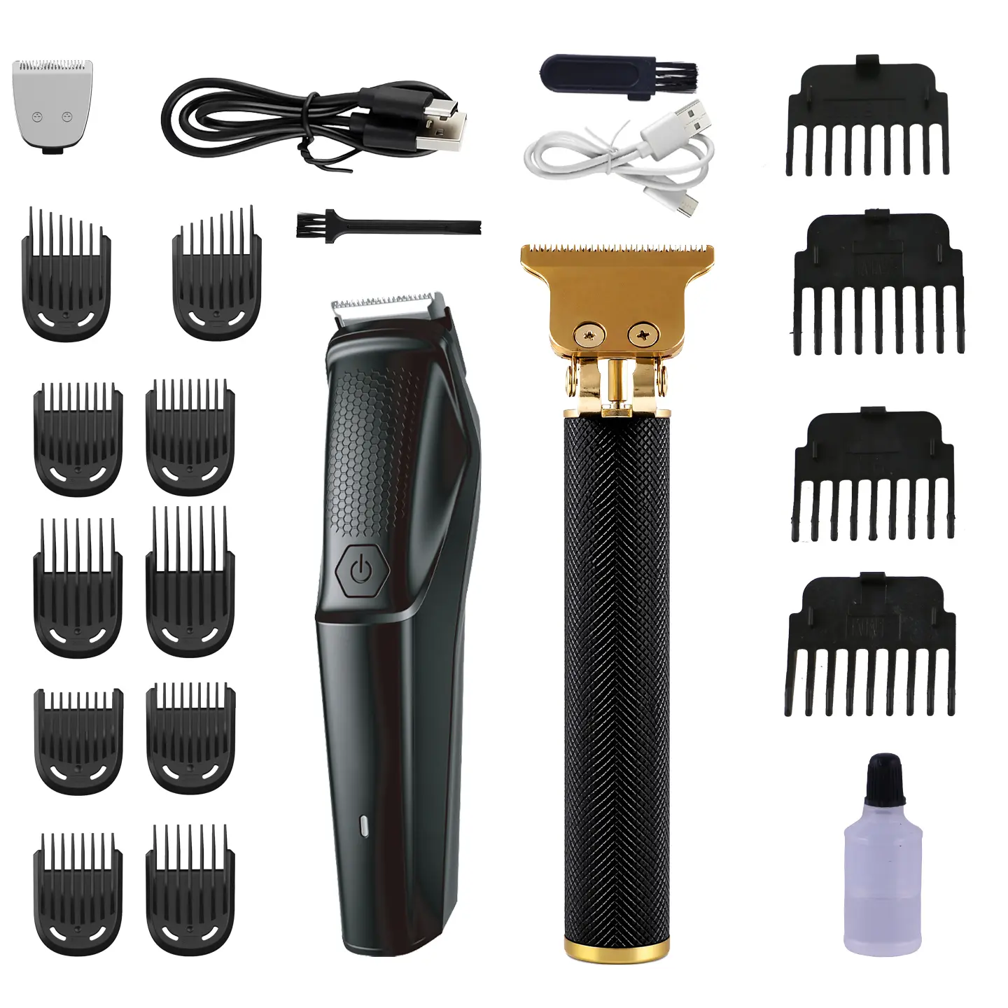 Professional Hair Clipper & T-Blade Outline Trimmer Set, USB-Rechargeable Cordless Barber Equipment, Men’s Grooming Machine with Multiple Guide Combs for Home & Salon Use