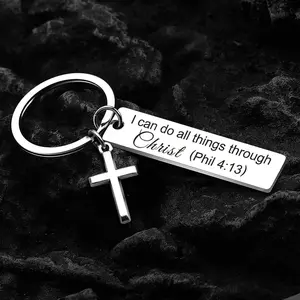 Bible Verse Pendant with Cross Keychain Meaningful Comfort Sacred Symbolism Phil 4:13 Christian Accessory