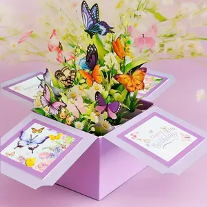 3D Butterfly Flower Card with Envelope, Pop Up Card, Unique Birthday Gift for Friends, Warm Greeting Card for Special Occasions