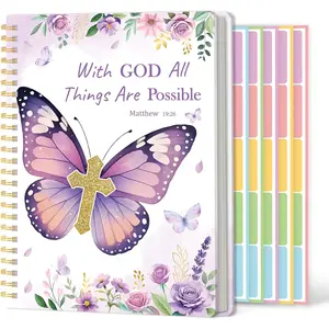 A5  Butterfly Religious Hardcover Spiral Notebook with  Tabs -  Christian  Verse Ruled Hardbound Journal Book Labels Index Christmas  Sunday School Office Supplies