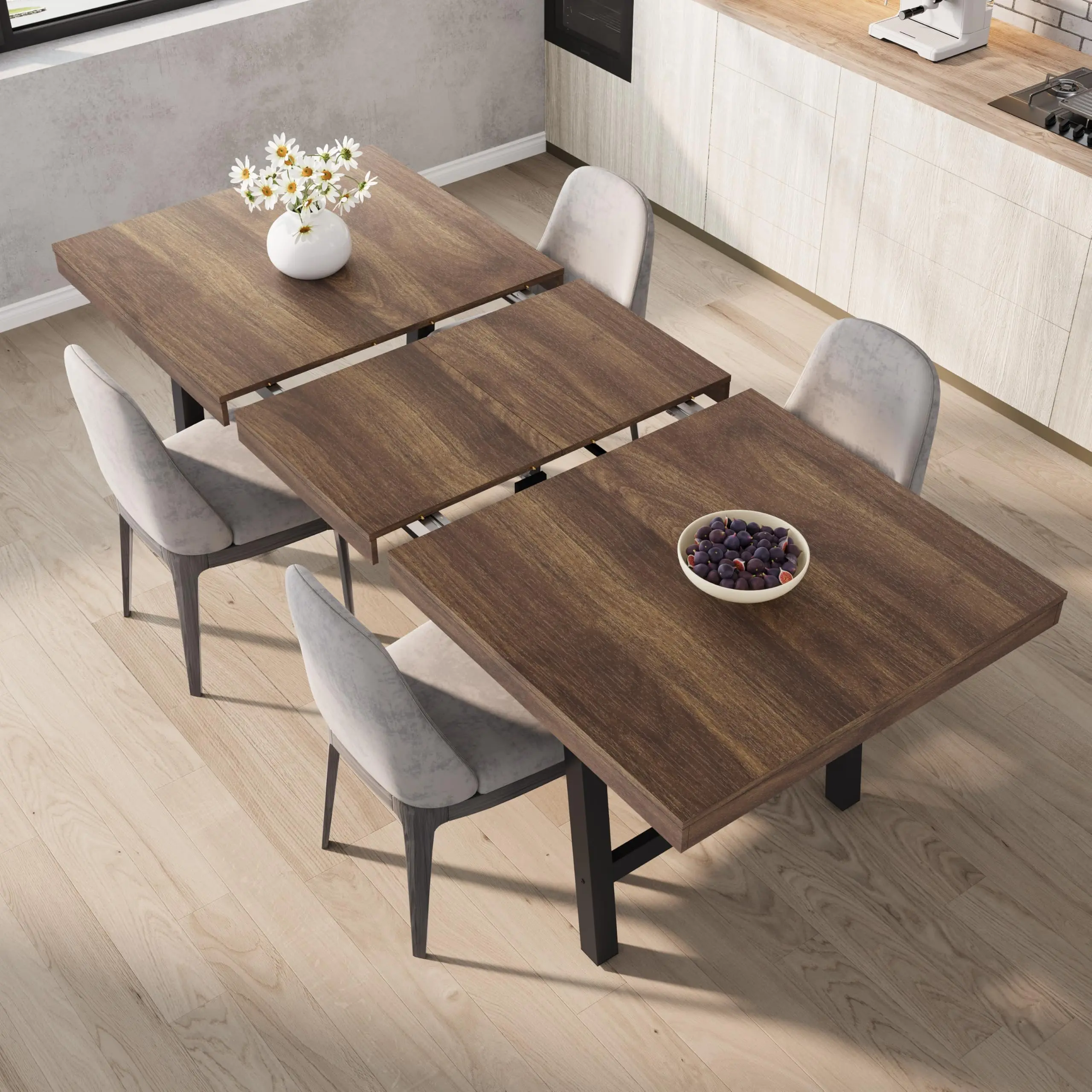 Garvee Industrial Style Stretchable Dining Table, 63"-83" Adjustable Table for Kitchen Use, Dining Tables