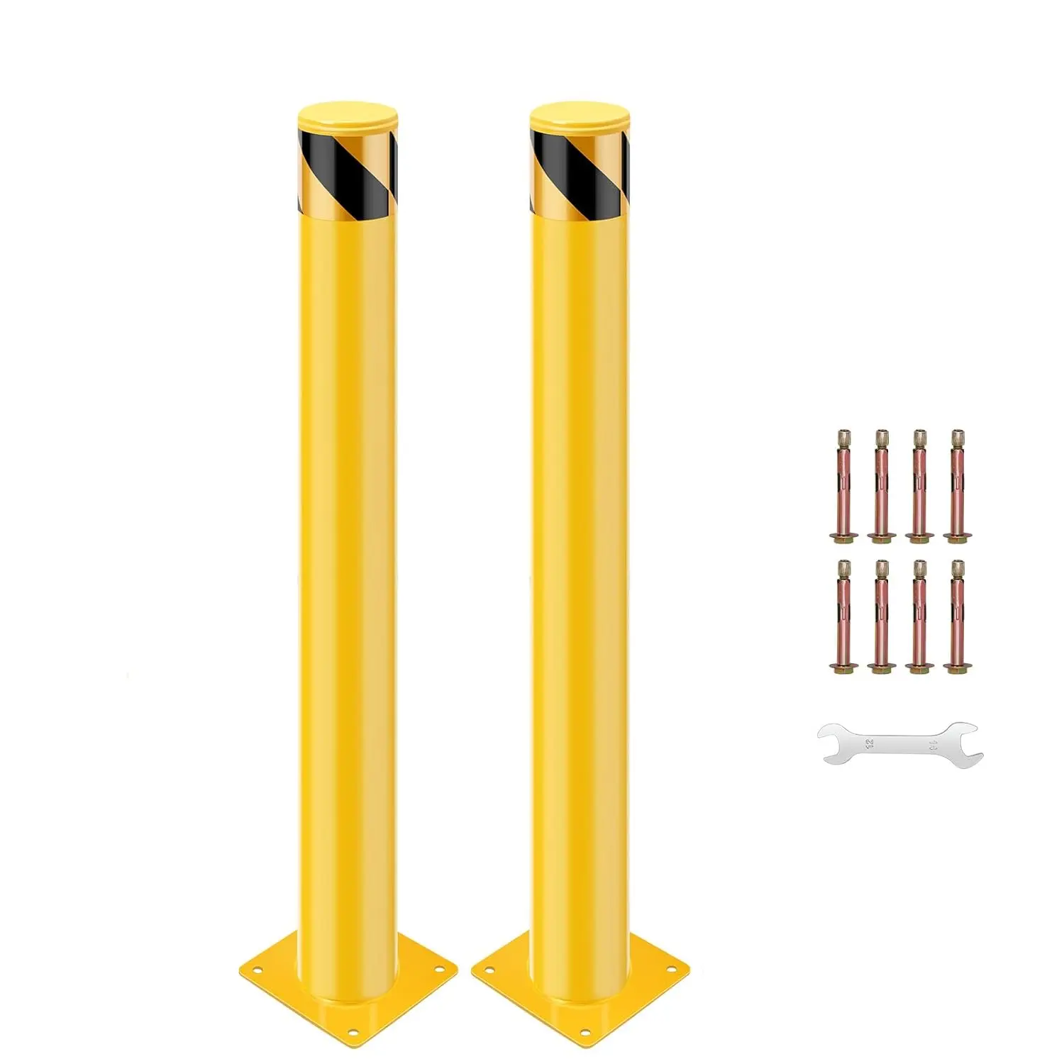 Safety Bollard Post, 24" x 4.5" Removable Steel Bollard, Bolt Down Parking Bollards, Yellow