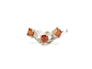 Sterling Silver Ring with Orange Octangle Cut Cubic Zirconia - Artisan Design, Size 8, Handcrafted, Lightweight, Durable