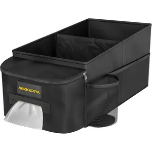 MIKKUPPA Car Seat Organizer - Front Passenger & Backseat Organizer with Tissue Box & Cup Holder, Car Seat Storage Box with Mesh Pockets, Road Trip Essentials for Kids