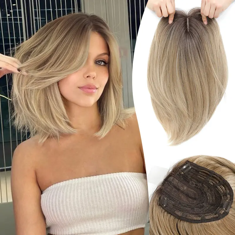 Ms Taj 12in Clip-In Detachable Hair Topper Bangs - 6.5"x6.5" Medium Base Soft Side Bangs for Women's Crown Thinning, Synthetic Hair Extension with Added Volume, Comfortable for Any Occasion to Boost Confidence