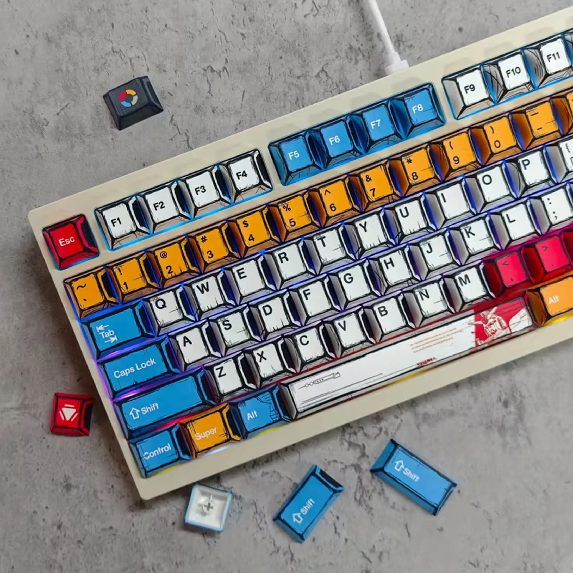 PBT Keycap Cartoon Style Cherry Height 5-Side Sublimation Mechanical keycaps Keyboard Keycap cebar for Layouts 61 68 75 87 98 100 104 108 Original Height Durable Polyethylene Terephthalate Material