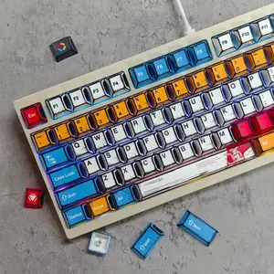 PBT Keycap Cartoon Style Cherry Height 5-Side Sublimation Mechanical keycaps cebar for Layouts 61 68 75 87 98 100 104 108 Original Height Durable Polyethylene Terephthalate Material