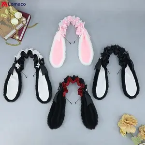 Cute Girls Women Plush Lace Ribbon Lolita Headband Bunny Dropped Ears Hair Band Comic-Con Cosplay Props Rabbit Ears Headwear