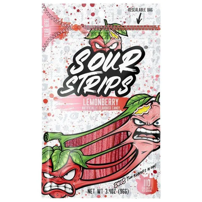 ThayerSour Strips Duo Lemonberry Sour Candy Belt Peg  3.4 oz 12 ct