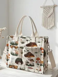 One Mushroom Pattern Printed Travel Bag, Casual Commuter Bag, Travel Shoulder Bag, Large Capacity, Wear-resistant and Durable. Multi-pocket Design for High Space Utilization, Suitable for Work, Shopping, Picnic and Other Occasions, Travel Essentials Bag