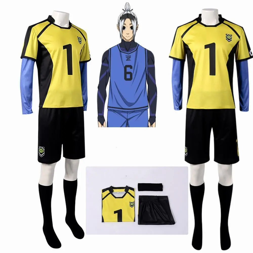Anime Gagamaru Cosplay  Costume BLUELOCK Costume Yellow Jersey Shorts Socks Football Clothing Halloween Christmas Party Clothes