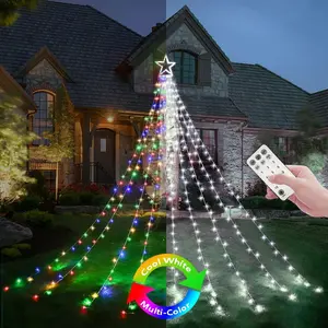 Outdoor Christmas Decorations  String Lights Color Changing Timer with Remote,  320 Led Tree Toppers Fairy Lights for Yard Garden Backyard Holiday Decor Cool White + Multi-Color
