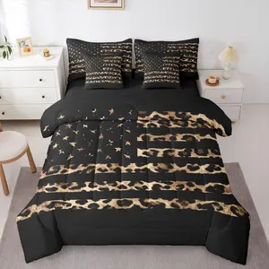 American Flag Leopard Comforter Set with Sheets 7 Piece Hunting Bed in a Bag Kids Boys Girls Brown Cheetah Print Bedding Set Animal Fur Bedroom Decor Breathable Soft Microfiber