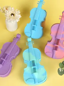 Random Silicone Violin Pencil Case, Creative Guitar Storage Box, Cute Stationery Cosmetic Bag, Zipper Pencil Bag, Makeup Organizer