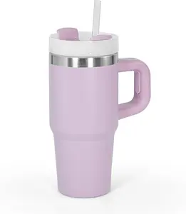 AGH 14 Oz Tumbler with Handle Stainless Steel Double Layer Insulated Mug Reusable Kids Water Bottle Gift for Toddlers Girls Boys Children Purple