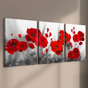 Wooden Framed Canvas Painting, 3 Counts/set Flower Pattern Wall Art, Modern Wall Decor, Vintage Wall Art for Home Living Room Bedroom Office