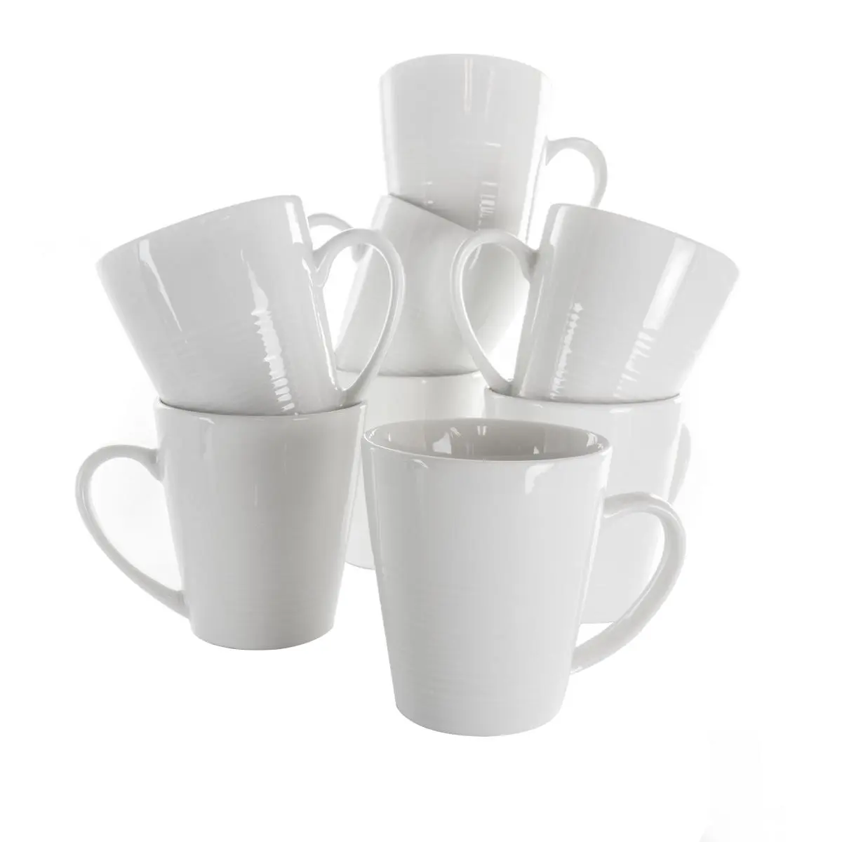 Elama EL-AMIE Lightweight Porcelain Mug Set - 8-Piece, 12 oz, White, Ideal for Coffee and Tea