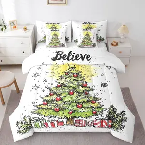 Christmas Tree Comforter Set,- 7 Pieces Bed in A Bag,Farmhouse Xmas Pine Comforter,s,Snowflake Bedding Sets with Comforter