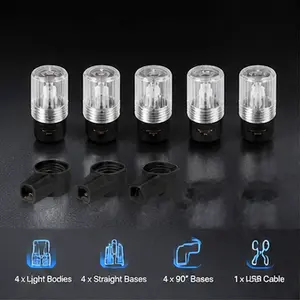 4Pcs Rechargeable LED Tire Valve Cap Lights - Straight & Elbow Base, Universal Auto Wheel Decorations, Reusable Heavy-Duty, Snow Fluorescent Glow for Garden Tractors, Tire Pressure Monitoring Accessory Anti-Skid Chains