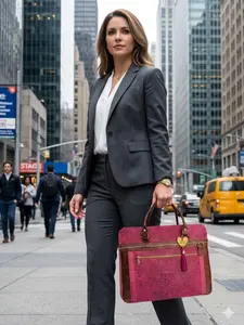 Fuisha Pink Leather Laptop Brief