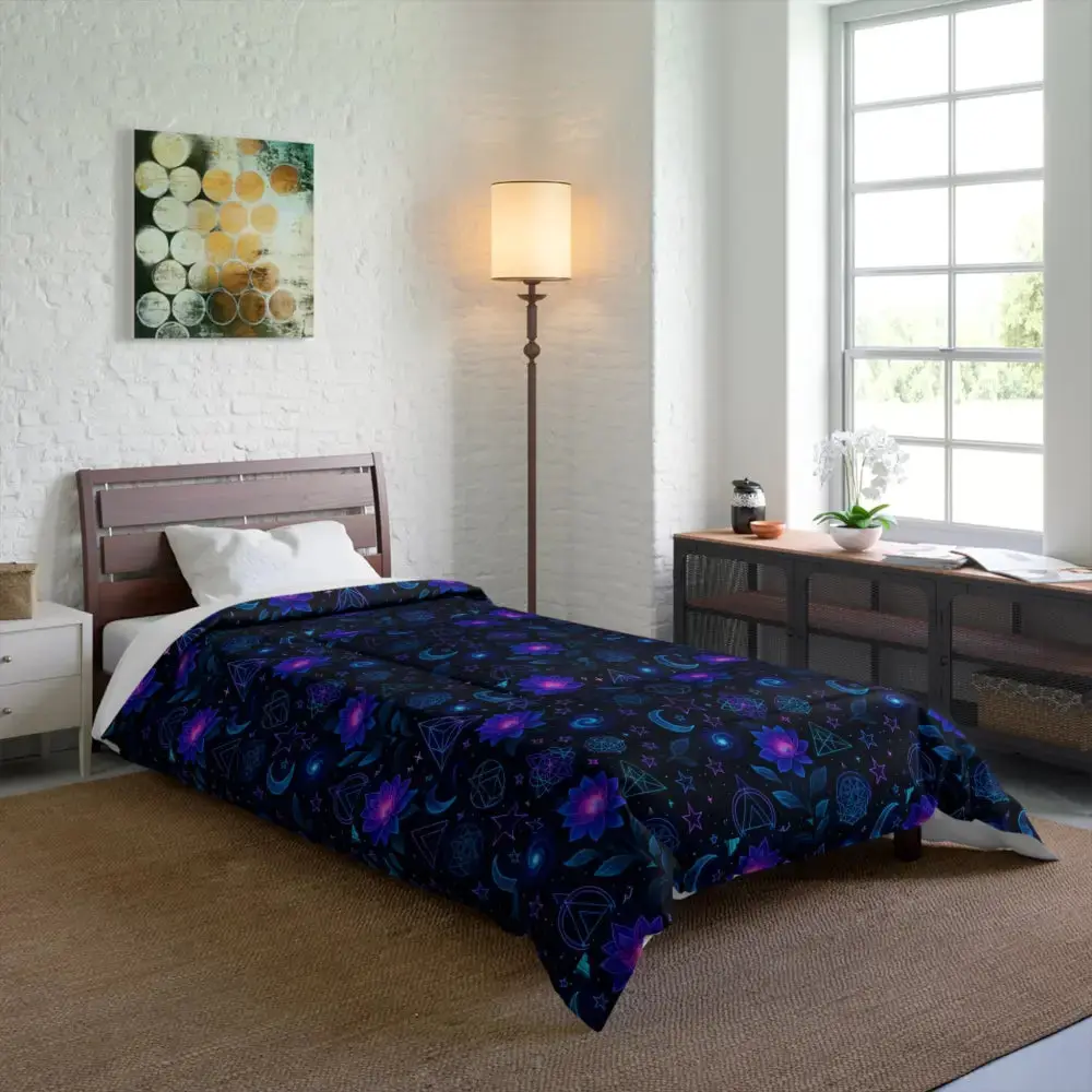 Mystical Galaxy Comforter, Bohemian Bedding Set, Celestial Dream Quilt, Astrological Bed Cover, Cosmic Home Decor