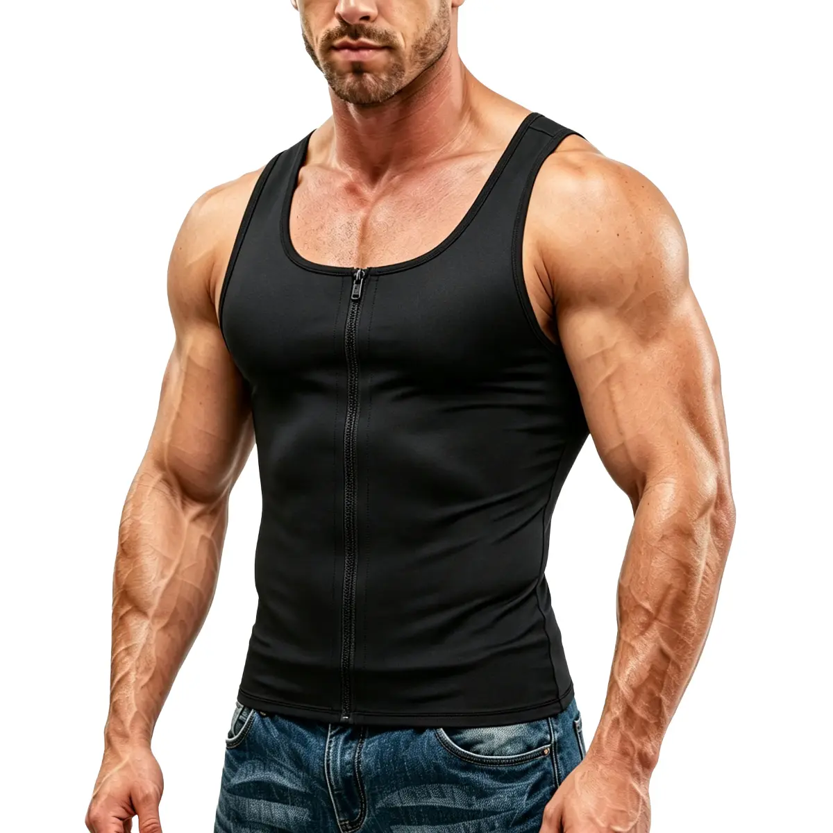 Menswear Compression Tank Top - Black Body Shaper Undershirt with Tummy Control, Moisture-Wicking, Breathable Fabric for Sports, Fitness Workouts Shapewear Activewear Athletic Vest