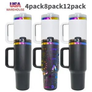 4/8/12 Pack USA Warehouse H2.0 40oz Powder Coat White and Blank Rainbow Plated Tumblers for Laser Engraving
