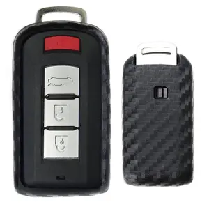 iJDMTOY Carbon Fiber Pattern Soft Silicone Key Fob Cover Case For Mitsubishi Lancer Evolution or Outlander