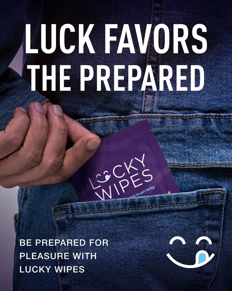 Lucky Wipes For Men Sweet Cucumber Flavored Wipes 10 Wipes per Box - Scented and Flavored, Gentle, Personal Care, pH Optimized