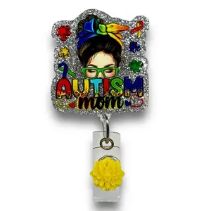Autism Mom Retractable Badge Holder with 360-Degree Swivel Clear Alligator Clip or Slide on Clip for Professionals Respiratory Therapists, Nurses, 34" Nylon Cord great gift