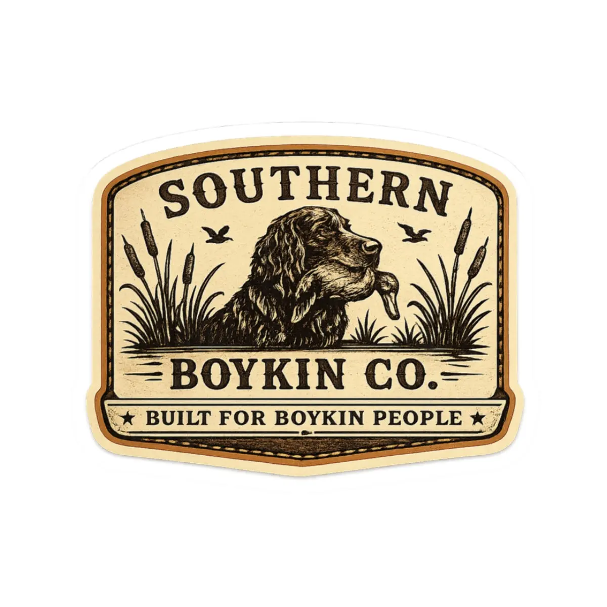 Southern Boykin Co. 'Built for Boykin People' Hand-Designed Dog Sticker - Rustic Traditional Transparent Acrylic Adhesive Decal, 4 Sizes, Fade-Resistant, Weather-Resistant, Permanent Hold for Scrapbooking, Southern Lakeside Cabin Decor