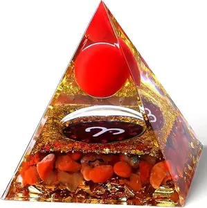 12 Zodiac Orgone Pyramid Aries Zodiac Healing Crystals Stones Natural Red Jasper Crystal Decors Chakra Reiki Orgonite Red Gemstones Lucky Energy Home Decor Birthday Gifts for Women Men