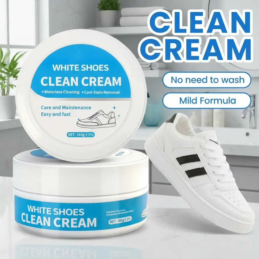 160g White Shoe Cleaner Cream, Stain Removerfor Sneakers, No-Wash Formula, Fast Cleaning With Sponge Included, interior Decoration Compatible