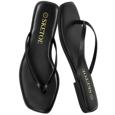 Women's Flip Flops  Black Square Toe Flat Cute Sandals for Women 2026  Vegan Leather Lightweight Late-Summer Sandals  Dressy Vacation Essentials Slides ,Summer Women's Shoes 2026, Fashion Platform Sandals Footwear sandals for summer,summer shoe clearance