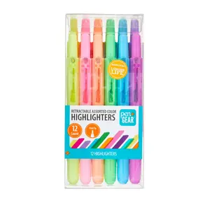 Retractable Highlighters, Chisel Tip, Assorted Colors, Multi Colored Ink,12 Count