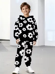 Casual Set, Base with Floral All over Print, Perfect for Fall and Winter, Adorable Fitted Style for Active Kids