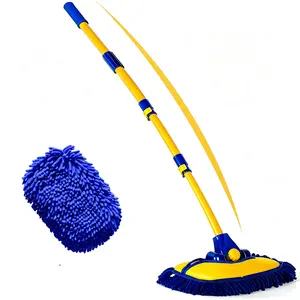 55" Car Wash Brush Mop Cleaning Tool with Long Handle Kit for Washing Detailing Cars Truck, SUV, RV, Trailer, Boat 2 in 1 Chenille Microfiber Sponge Duster Not Hurt Paint Scratch Free