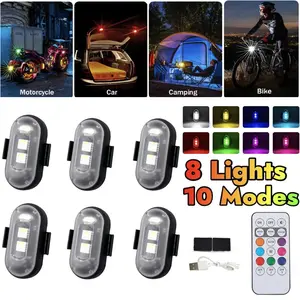6 PCS RGB Wireless LED Lights Kit for Car– USB Rechargeable, Waterproof & Anti-Collision, 8 Color Ambient Light with Remote, Perfect for Motorcycle, Bike, Truck & Outdoor Decorative Lighting