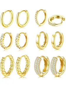 6 Pairs Chunky Gold Hoops Earrings for Women 18K Gold Plated Huggie Hoop Earrings Lightweight Thick Small Gold Hoop Earrings Set Hypoallergenic Stackable Silver Gold Earrings Hoops Huggie Earring Pack
