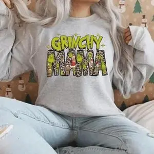 Grinchy Mama Christmas Sweater - Unisex Heavy Blend Crewneck Sweatshirt for Mom - Cotton, Collar grinchy shirt sweatshirts Comfy Fabric