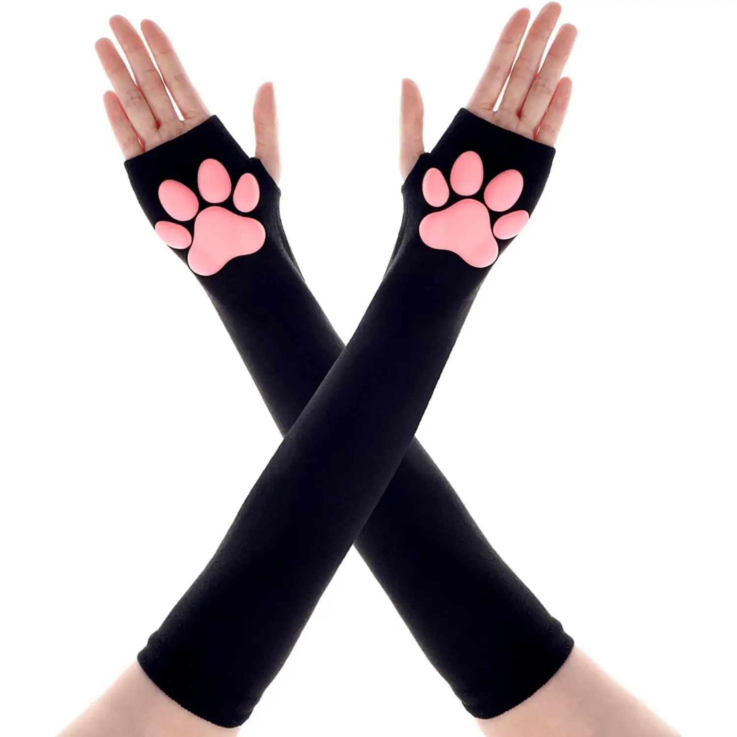 Female Cat Paw Fingerless Gloves - Cute Plush Claw Mittens, Kawaii Cosplay Winter Gloves, Warmth, Lightweight, Hand Washable