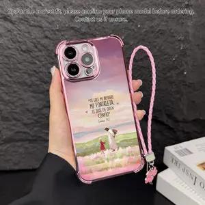 Oil painting style faith hanging rope phone case, airbag anti fall protection, electroplated border TPU phone protective case, suitable for iPhone 17 Pro Max, Air, 16, 15 Plus, 14, 13, 12, 11 and Samsung Galaxy S25, S24, S23, S22 Christ phone cases. A161