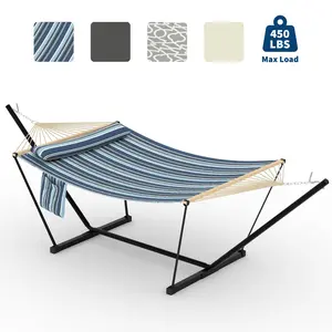 OP-Sturdy Double Hammock with Stand for Outdoor, Heavy Duty Portable 2 Person Hammock with Adjustable Steel Stand for Patio, Garden, Beach, Backyard,Multiple colors available