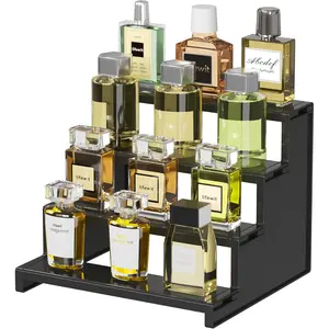 Plastic 9 Inch Dark Cologne Stand, Step Perfume Organizer,Versatile Display Stand Shelf for Fragrance, Skincare, Figurine, Dessert, Use for Vanity, Tabletop, Cabinet,1 Set Racks