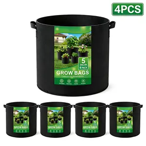 4-Pack Fabric Grow Bags 5 Gallon – Thickened Nonwoven Garden Pots with Handles – Reusable Heavy Duty Planting Bags for Vegetables, Flowers, Potatoes – Black, Breathable Container for Healthy Roots