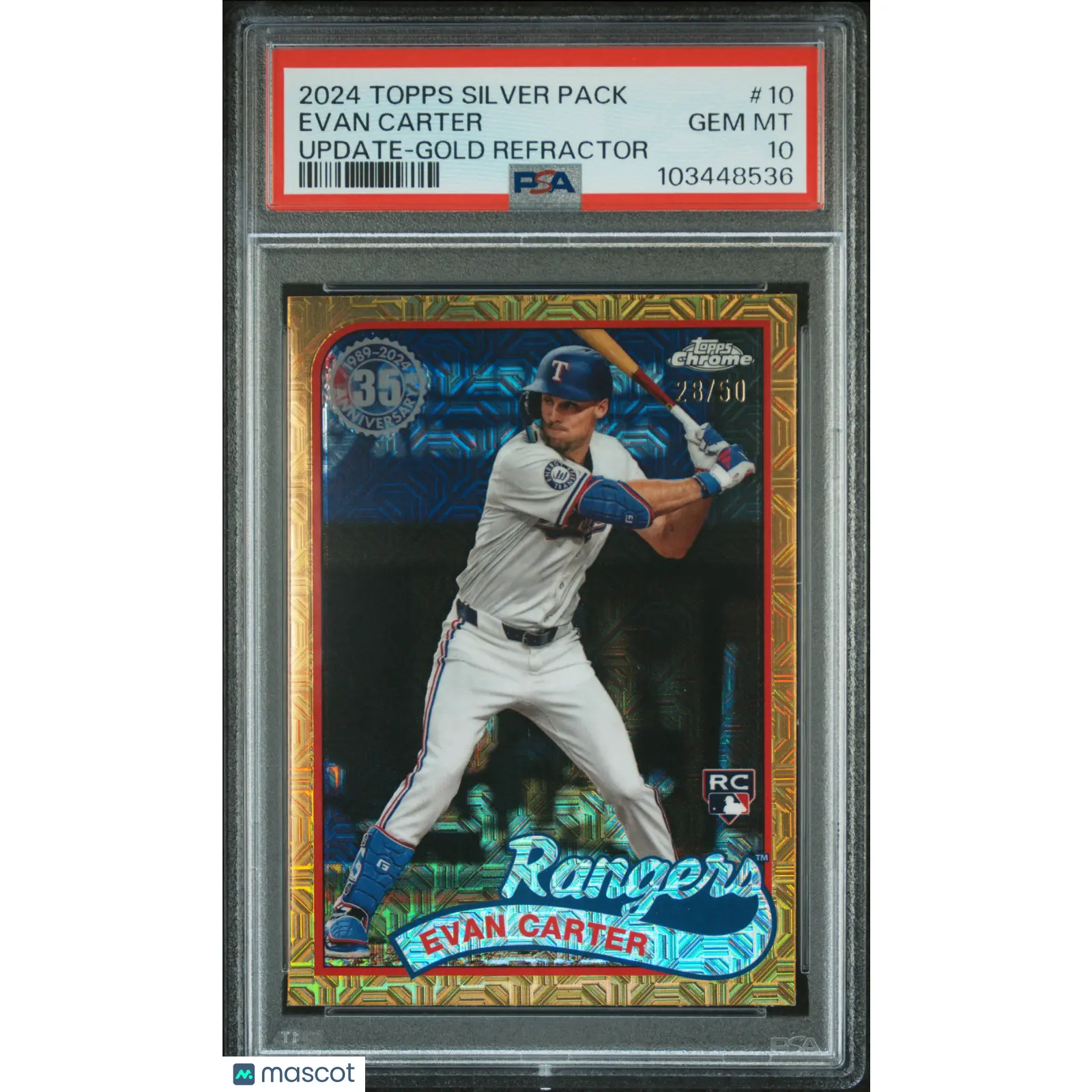2024 Topps Silver Pack 1989 Chrome Evan Carter Update Gold Refractor #10 PSA 10