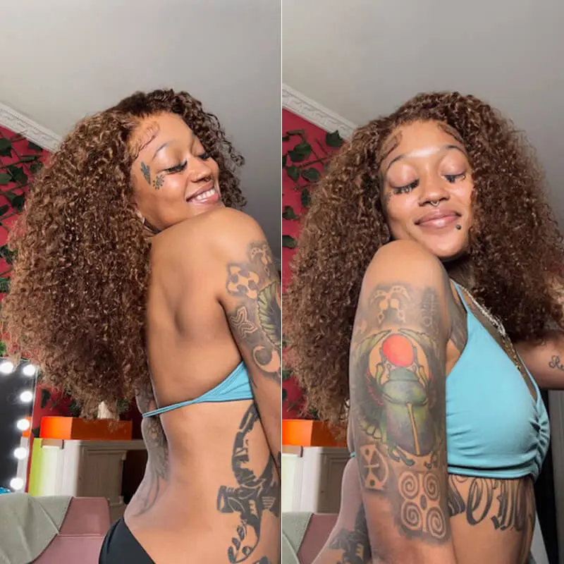 Asteria Hair 5×7 Pixie Curly Wig Side Part Glueless Chestnut Brown Color Human Hair Lace Closure Wig Pre Styled Wig Easy Install