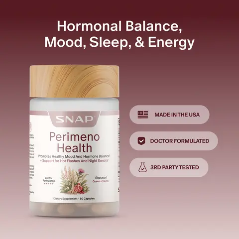Perimeno Health - Perimenopause Support Capsules - Hormonal Balance & Women’s Vitality - Supports Mood, Energy & Stress - Shatavari + Ashwagandha + Black Cohosh - Antioxidant Support - Skin, Hair & Aging Support - Hot Flash Support - 3rd Party Tested